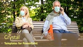  Presentation with man sitting bench - Cool new PPT theme with woman-sitting-on-a-bench backdrop and a tawny brown colored foreground