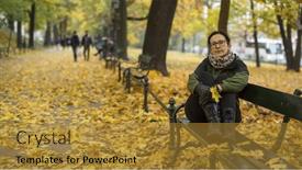  Presentation with autumn - Colorful slide deck enhanced with woman sitting on a bench in autumn park backdrop and a gold colored foreground