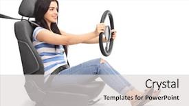  Presentation with car seat - Slides having woman sitting on a car background and a light gray colored foreground