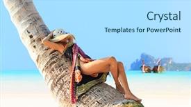  Presentation with coconut tree - Slide deck enhanced with woman sitting on a coconut background and a  colored foreground