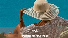  Presentation with five stars - Colorful PPT theme enhanced with woman-sitting-on-a-deck backdrop and a tawny brown colored foreground