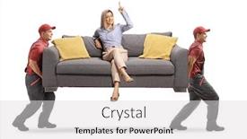  Presentation with company - Beautiful slide deck featuring woman-sitting-on-a-sofa backdrop and a light gray colored foreground