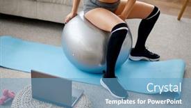 Presentation with pilates - PPT theme with woman-sitting-on-ball-online background and a teal colored foreground