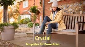  Presentation with walk - Presentation theme featuring woman-sitting-on-bench-outside background and a coral colored foreground