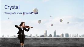  Presentation with building - Slides consisting of woman sitting on building top background and a sky blue colored foreground