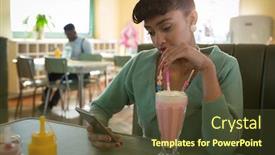  Presentation with restaurent - Audience pleasing presentation theme consisting of woman-sitting-on-couch-using backdrop and a tawny brown colored foreground