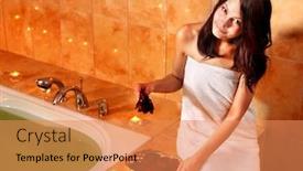  Presentation with tub - Slide deck with woman sitting on edge of bath tub background and a coral colored foreground