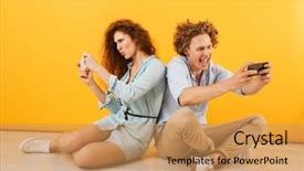  Presentation with welcome back friend - Audience pleasing theme consisting of woman sitting on floor back backdrop and a coral colored foreground