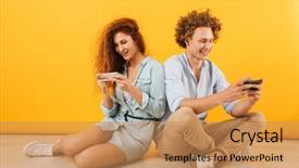  Presentation with welcome back friend - Cool new slides with woman sitting on floor back backdrop and a coral colored foreground