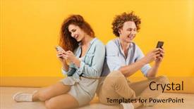  Presentation with smartphones - Beautiful theme featuring woman sitting on floor back backdrop and a gold colored foreground