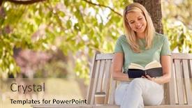  Presentation with takeaway coffee - Audience pleasing presentation consisting of woman-sitting-on-park-bench backdrop and a coral colored foreground