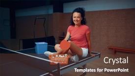  Presentation with table tennis - Presentation theme consisting of woman-sitting-on-ping-pong background and a tawny brown colored foreground