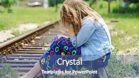  Presentation with railway tracks - Slide deck with woman sitting on railway tracks background and a ocean colored foreground