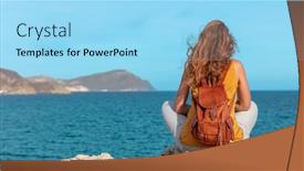  Presentation with freedom - PPT theme having woman-sitting-on-rock-enjoying background and a arctic colored foreground