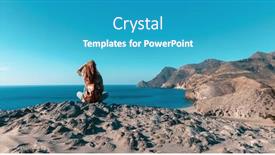  Presentation with mediterranean - PPT layouts having woman-sitting-on-rock-looking background and a teal colored foreground
