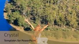  Presentation with rock - Presentation theme consisting of woman-sitting-on-rock-looking background and a gold colored foreground