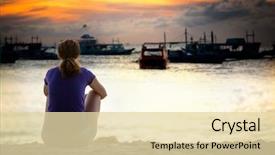  Presentation with cost - Presentation theme with woman sitting on sea cost background and a  colored foreground