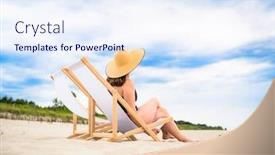  Presentation with relaxing - Amazing presentation theme having woman-sitting-on-sunbed-relaxing backdrop and a sky blue colored foreground