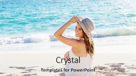  Presentation with sitting teddy bear isolated - Amazing PPT theme having woman sitting on the beach backdrop and a lemonade colored foreground