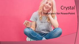  Presentation with listening woman - Colorful slide deck enhanced with woman sitting on the chair backdrop and a coral colored foreground