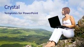  Presentation with neon edge - Presentation theme having woman sitting on the edge background and a sky blue colored foreground