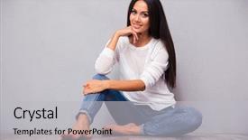  Presentation with happy sad adoption custody - Theme with woman sitting on the floor background and a light gray colored foreground