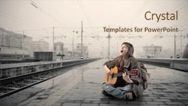  Presentation with station - PPT theme featuring woman sitting on the platform background and a lemonade colored foreground