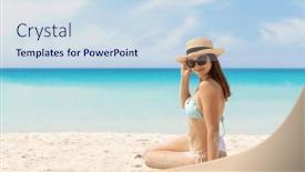  Presentation with sea - Theme consisting of woman-sitting-on-the-sea and a sky blue colored foreground