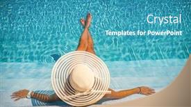  Presentation with luxury resort - Colorful presentation enhanced with woman-sitting-on-the-stairs backdrop and a teal colored foreground