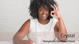  Presentation with drinking glass - Audience pleasing PPT theme consisting of woman sitting on the table backdrop and a coral colored foreground
