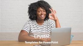  Presentation with african american in computer lab - Theme enhanced with woman sitting on the table background and a coral colored foreground