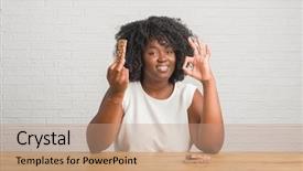  Presentation with african american couples on the mountains - Slide set enhanced with woman sitting on the table background and a coral colored foreground