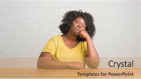  Presentation with motherhood and african american - PPT layouts with woman sitting on the table background and a  colored foreground