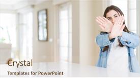  Presentation with railroad crossing railroad crossing sign - Cool new presentation theme with woman sitting on white table backdrop and a lemonade colored foreground