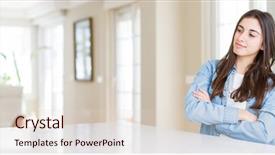  Presentation with wide - Beautiful presentation featuring woman sitting on white table backdrop and a  colored foreground