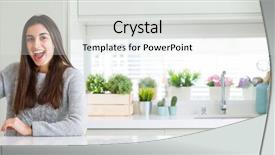  Presentation with what idea present by the picture - Cool new slide set with woman sitting on white table backdrop and a white colored foreground