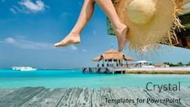  Presentation with maldives - Audience pleasing presentation consisting of woman-sitting-on-wooden-beach backdrop and a seafoam green colored foreground