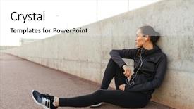  Presentation with asian music - Slide set having woman sitting outdoors listening music background and a white colored foreground