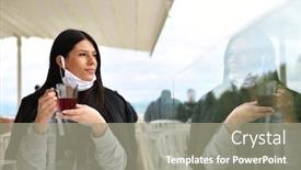  Presentation with medical infection - Slide deck enhanced with woman-sitting-separated-in-restaurant background and a gray colored foreground