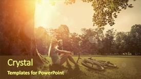  Presentation with bicycle - PPT theme consisting of woman sitting under sun light background and a tawny brown colored foreground