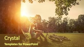  Presentation with sun - PPT layouts consisting of woman sitting under sun light background and a tawny brown colored foreground