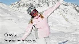  Presentation with alps - Colorful PPT theme enhanced with woman skier alps mountains savoie france backdrop and a light gray colored foreground