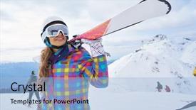  Presentation with weather disturbance - Cool new presentation theme with woman skier enjoying sunny weather backdrop and a light blue colored foreground