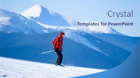  Presentation with winter sports - Colorful PPT theme enhanced with woman-skier-in-red-jacket backdrop and a light blue colored foreground