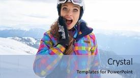  Presentation with snow - Cool new theme with woman skier standing at snow backdrop and a light blue colored foreground