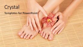  Presentation with bamboo flower - Theme with woman skin and nails pedicure background and a  colored foreground
