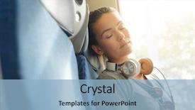  Presentation with train - Beautiful presentation design featuring woman sleeping peacefully on train backdrop and a light blue colored foreground