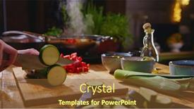  Presentation with cooking - Audience pleasing PPT layouts consisting of woman-slicing-courgette-and-vegetables backdrop and a tawny brown colored foreground