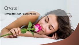  Presentation with rose flower - Presentation featuring woman-smelling-a-rose-flower background and a light gray colored foreground