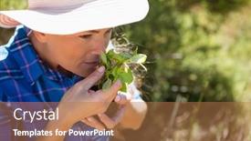  Presentation with garden - Audience pleasing slides consisting of woman-smelling-sapling-in-garden backdrop and a coral colored foreground